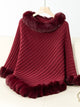 Fuzzy Trim Texture Three-Quarter Sleeve Poncho Trandify Deal