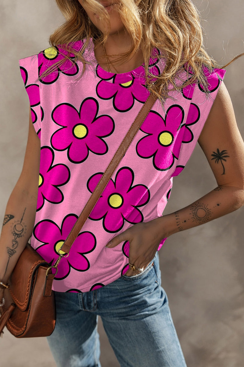 Printed Round Neck Cap Sleeve T-Shirt - Trandify Deal