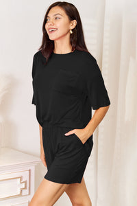 Basic Bae Bamboo Full Size Round Neck Drop Shoulder T-Shirt and Shorts Set Trandify deal