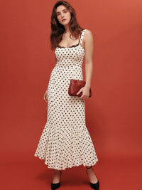 Polka Dot Sweetheart Neckline Maxi Dress for Women – Flowy Summer Party Dress
