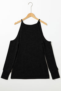 Round Neck Cold Shoulder Long Sleeve Top Trandify Deal