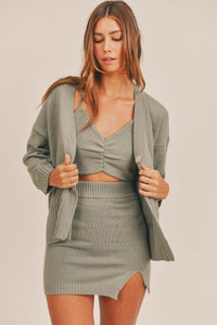 MABLE 3 Pieces Sweater Set with Crop Cami, Mini Skirt, Cardigan Trandify Deal
