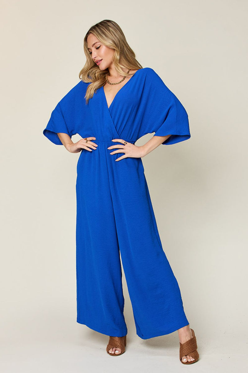 Double Take Full Size Surplice Wide Leg Jumpsuit with Pockets Trandify Deal