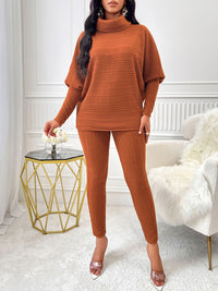 Turtleneck Batwing Sleeve Top and Pants Set Trandify Deal