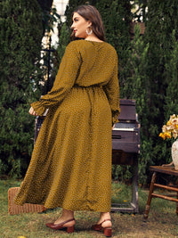 Plus Size Ruffled Polka Dot Long Sleeve Midi Dress Trandify Deal
