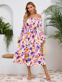 Printed Long Sleeve Midi Dress Trandify Deal