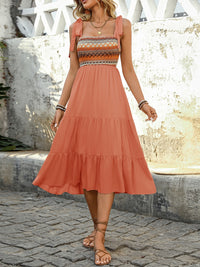 Women’s Tie Shoulder Square Neck Tiered Midi Dress – Trendy Summer Outfit for US Shoppers | TrandifyDeal