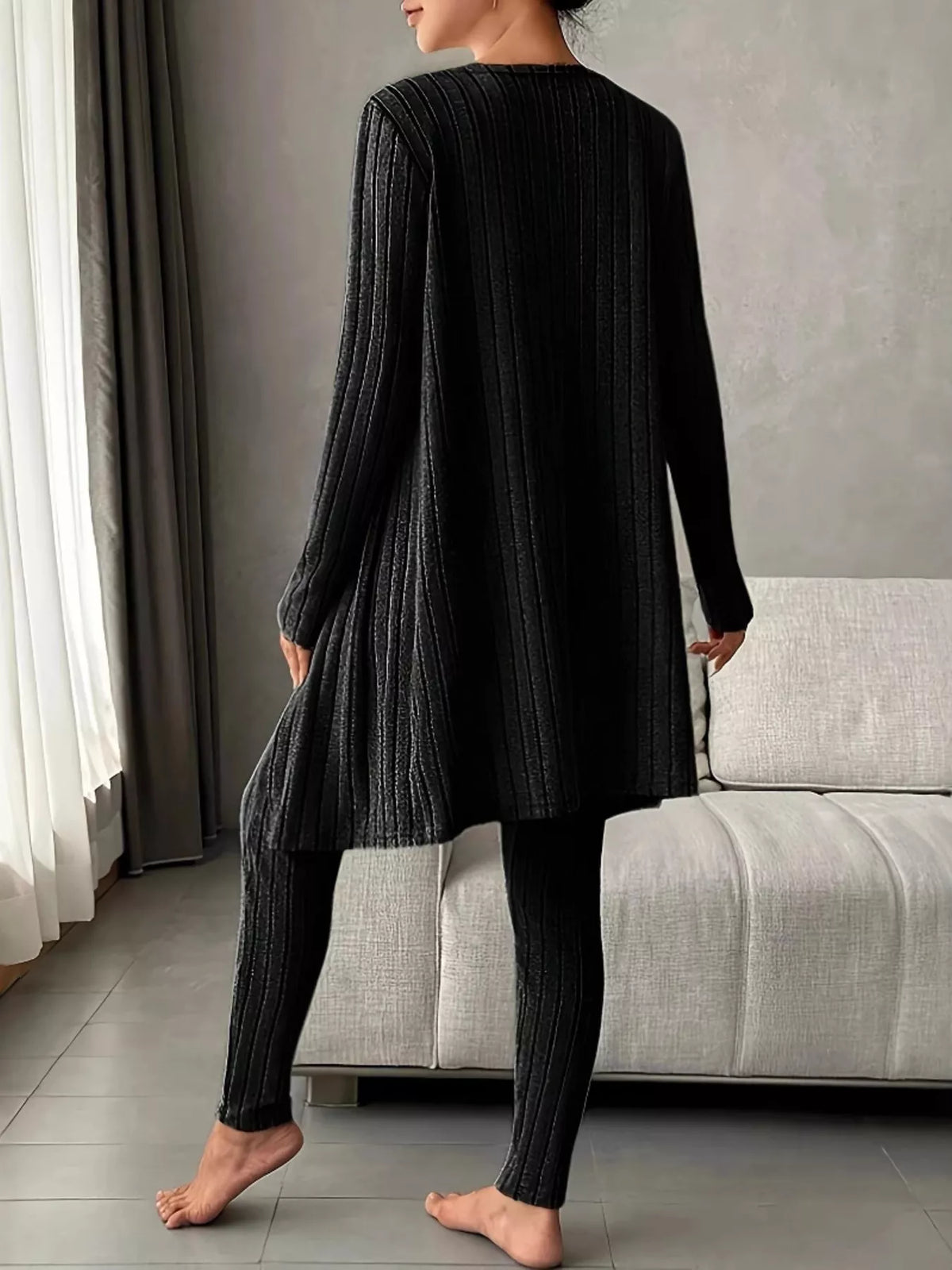 Ribbed tank top, cardigan, and pants lounge set items
