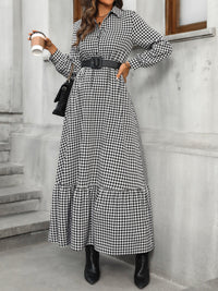 Honey Ruffle Hem Plaid Long Sleeve Dress Trandify Deal