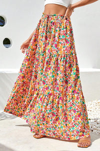 Printed Elastic Waist Maxi Skirt Trandify deal