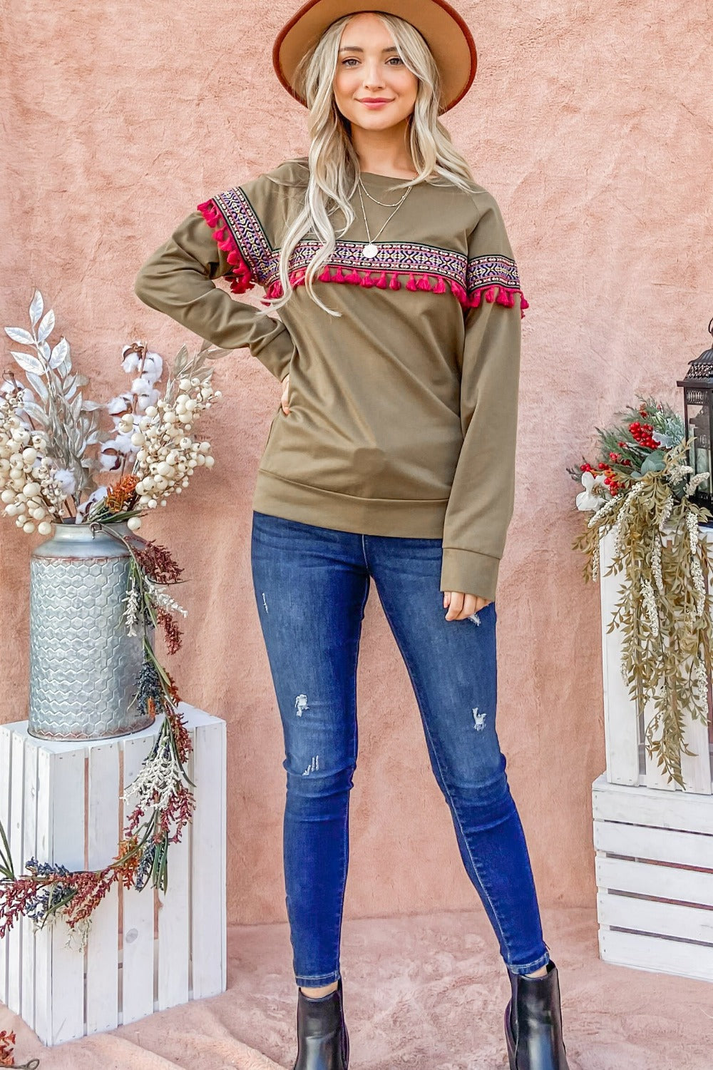 Ethnic Ribbon Tassel Trim Top Trandify Deal