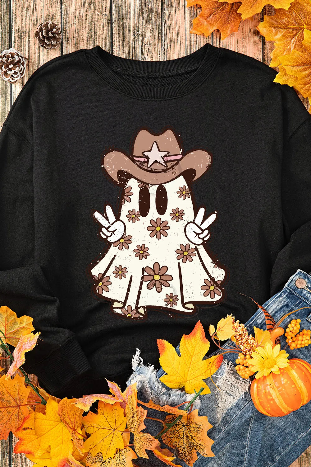 Ghost Round Neck Long Sleeve Sweatshirt Trandify Deal