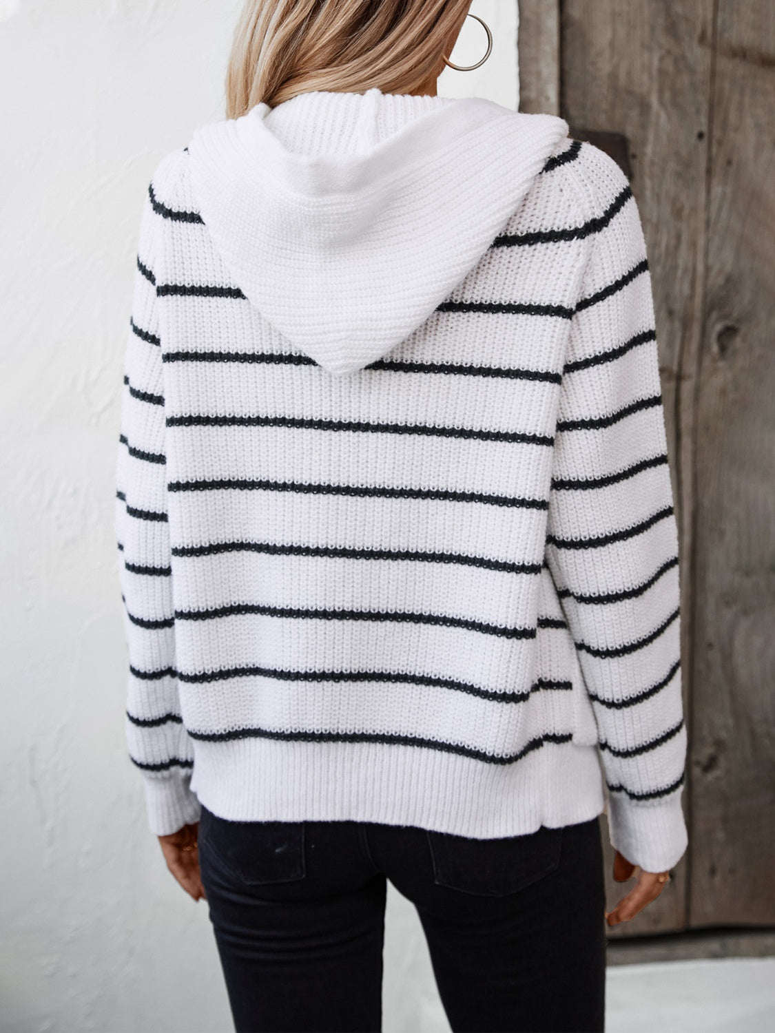 Striped Button Up Long Sleeve Hooded Cardigan Trandify Deal