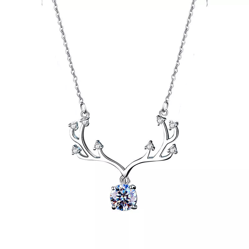 1 Ct Moissanite Deer Antler Necklace in Sterling Silver