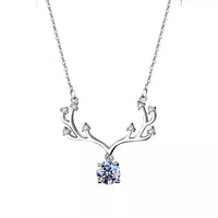 1 Ct Moissanite Deer Antler Necklace in Sterling Silver