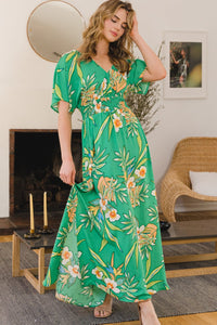 ODDI Full Size Floral Smocked Tied Back Maxi Dress Trandify deal