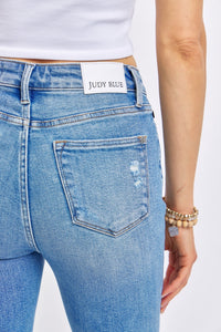 Judy Blue Full Size Mid Rise Destroyed Hem Distressed Jeans Trandify Deal