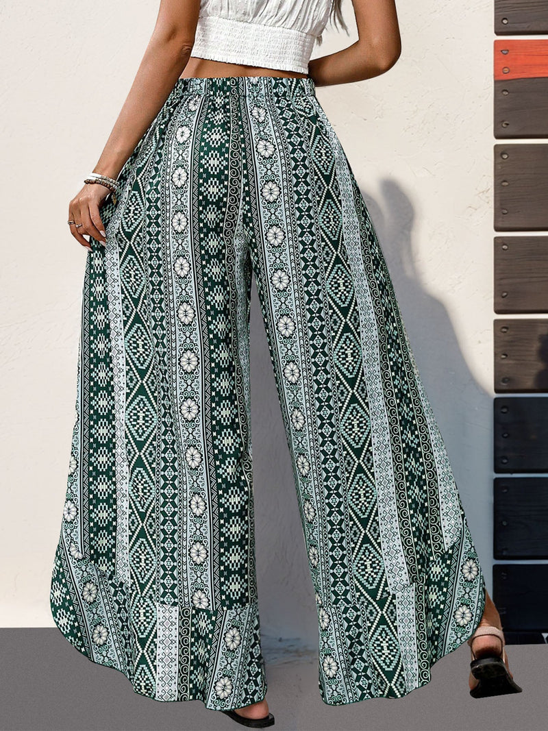 Slit Ruffled Geometric Wide Leg Pants Trandify deal