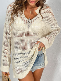 Cutout Notched Long Sleeve Cover-Up Trandify deal
