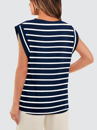 Striped Round Neck Cap Sleeve T-Shirt Trandify deal