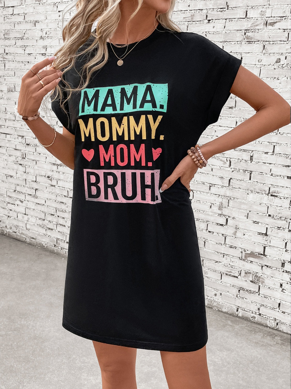 Letter Graphic Short Sleeve Mini Tee Dress Trandify deal