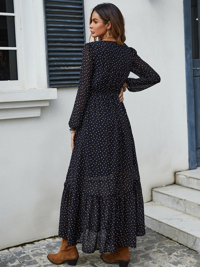 Embroidered V-Neck Long Sleeve Dress - Trandify Deal