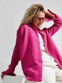 Textured Collared Neck Long Sleeve Shirt Trandify deal