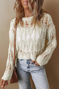 Cutout Round Neck Long Sleeve Knit Cover Up Trandify Deal