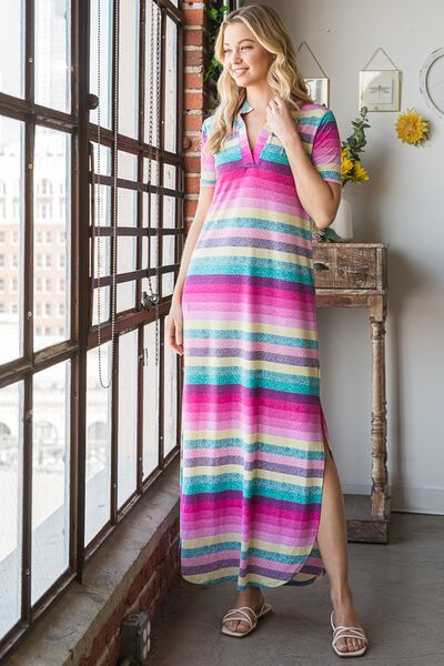 Heimish Plus Size Striped Maxi Dress for Women – Comfortable Short Sleeve Tee Dress – USA Fashion Trend