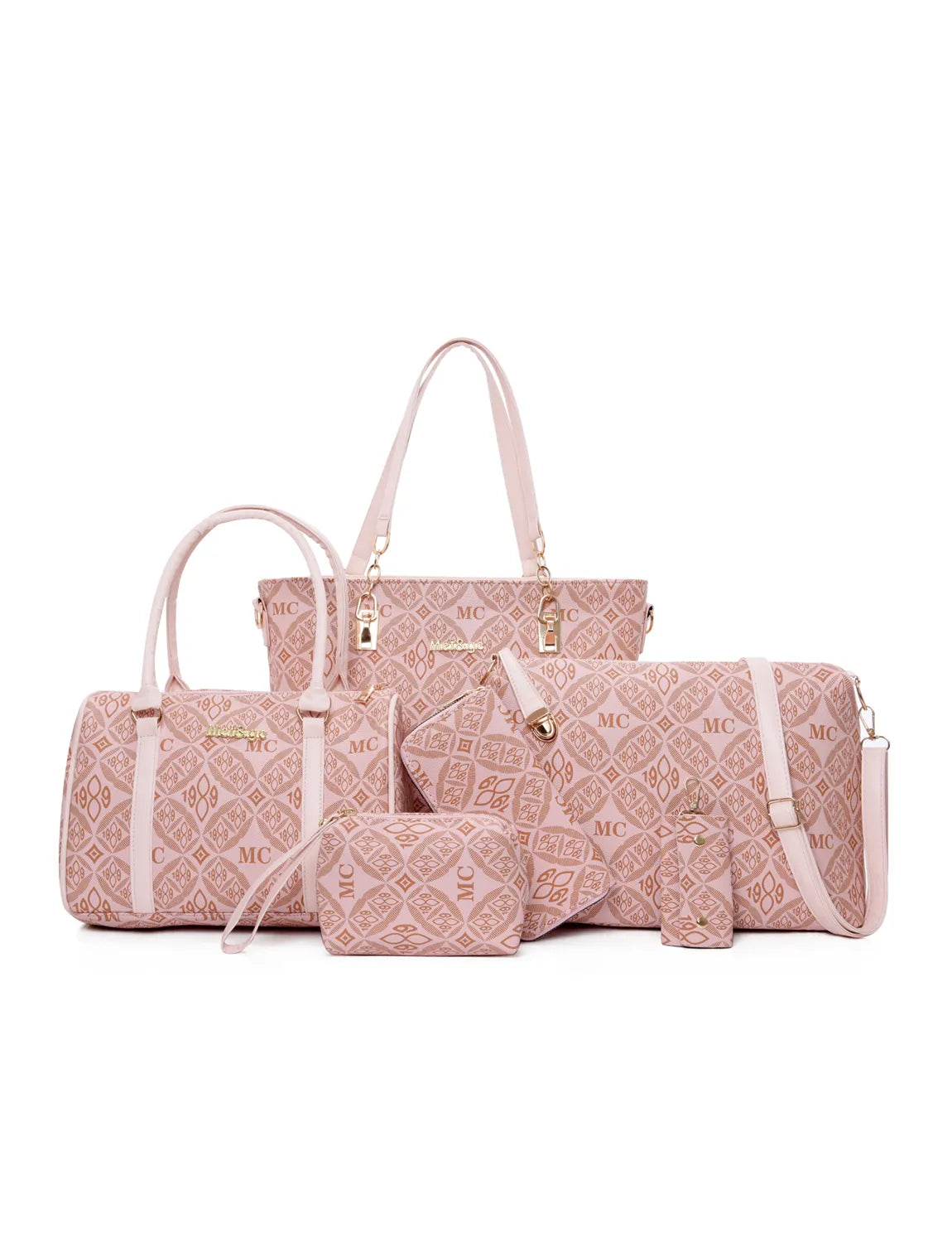 Women’s 6-Piece Geometric Pattern Bag Set – Crossbody, Tote & Clutch Combo