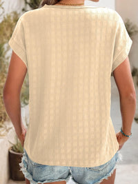 Textured Round Neck Short Sleeve Top Trandify deal