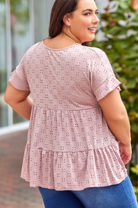 Plus Size Eyelet Round Neck Short Sleeve Blouse Trandify deal