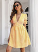 Decorative Button Plaid Short Sleeve Dress Trandify Deal
