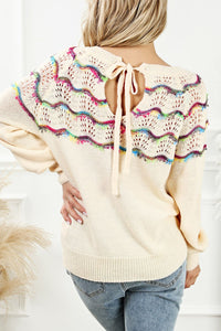 Boho striped openwork knit sweater for women, y2k crochet top