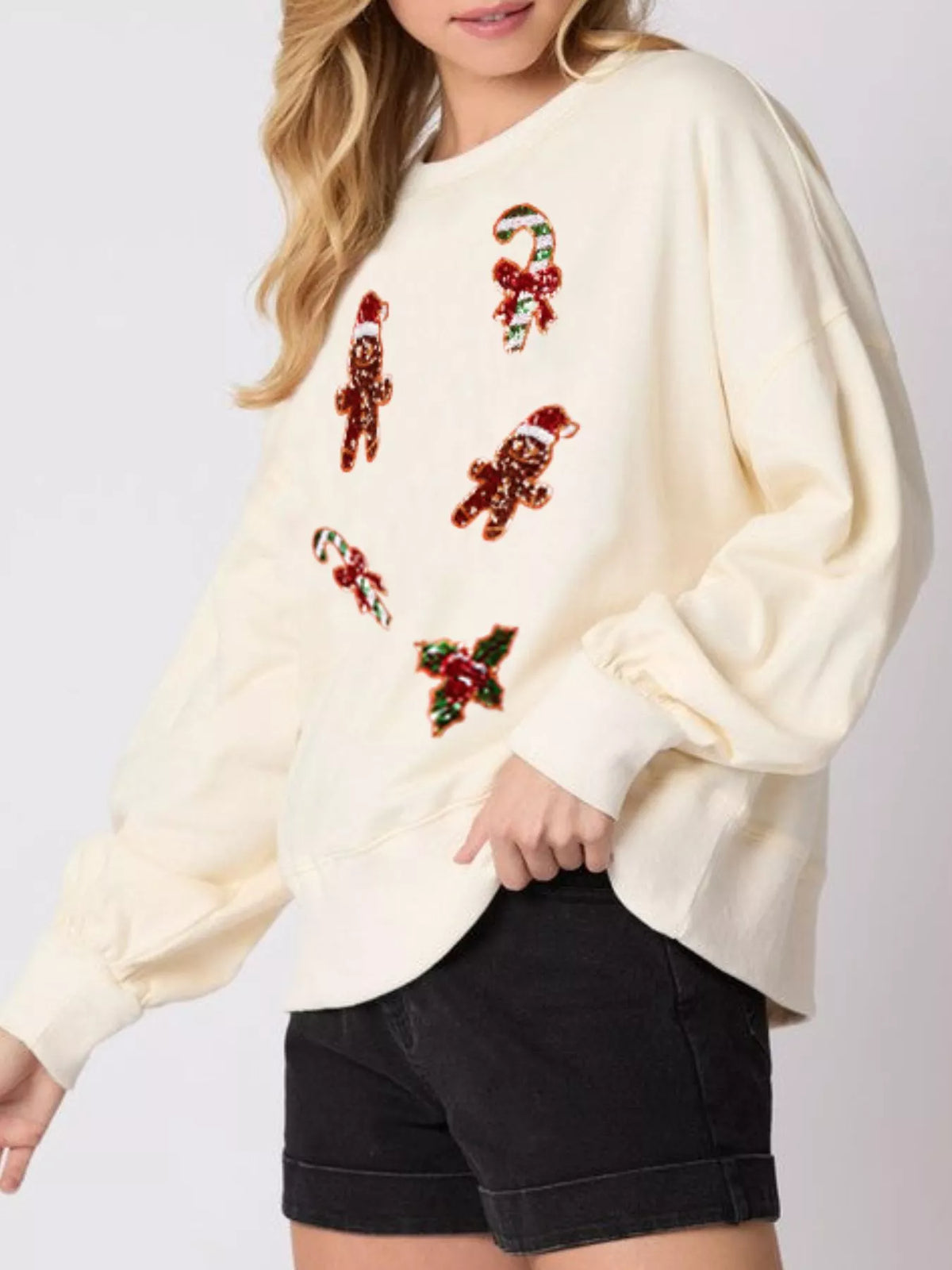 Sequined Gingerbread Christmas Sweater | Women's Holiday Top