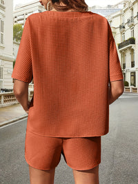 Waffle-Knit Half Sleeve Top and Shorts Set Trandify deal