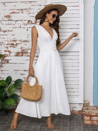 Full Size Slit V-Neck Sleeveless Midi Dress Trandify deal