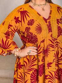 Plus Size Lace Detail Printed V-Neck Maxi Dress Trandify Deal