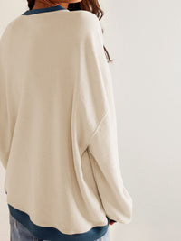 Contrast Trim Round Neck Long Sleeve Sweatshirt Trandify Deal
