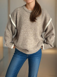 Contrast Trim Round Neck Dropped Shoulder Sweater Trandify Deal
