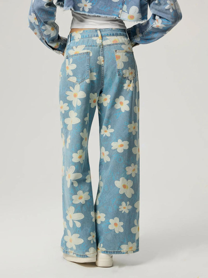 Pocketed Floral Wide Leg Jeans Trandify Deal