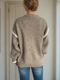 Contrast Trim Round Neck Dropped Shoulder Sweater Trandify Deal