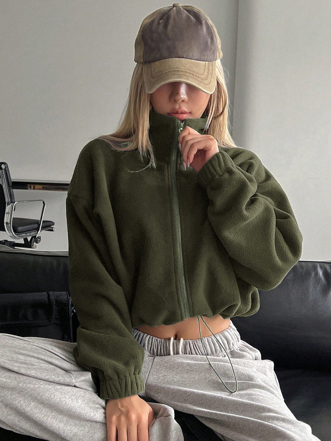 Honey Zip Up Long Sleeve Cropped Jacket Trandify Deal