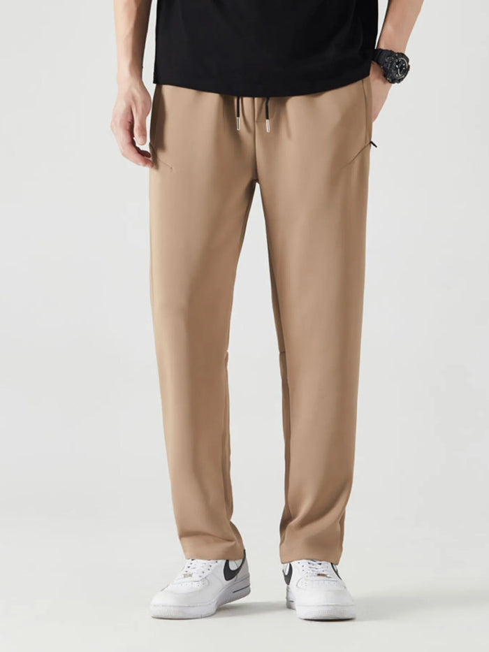 Men's Plus Size Drawstring Active Pants – Khaki Comfortable Joggers for Gym & Casual Wear