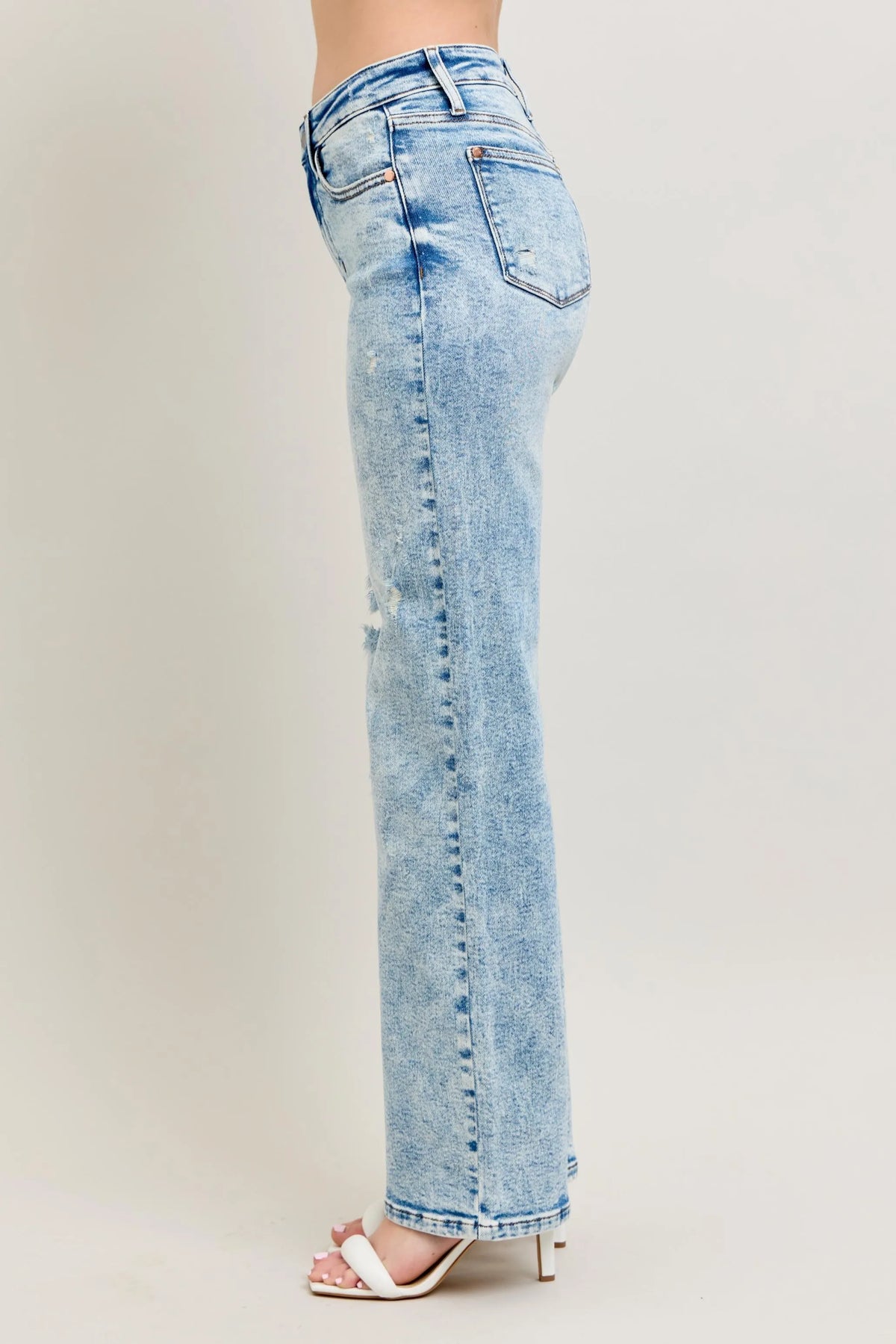 Judy Blue Plus Size 90's Straight Jeans - High Waist Distressed Denim for Women | TrandifyDeal USA