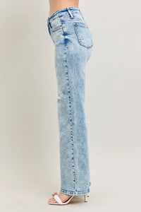 Judy Blue Plus Size 90's Straight Jeans - High Waist Distressed Denim for Women | TrandifyDeal USA