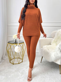 Turtleneck Batwing Sleeve Top and Pants Set Trandify Deal