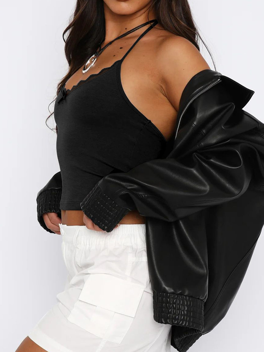 Lace Detail Halter Neck Cami Trandify deal