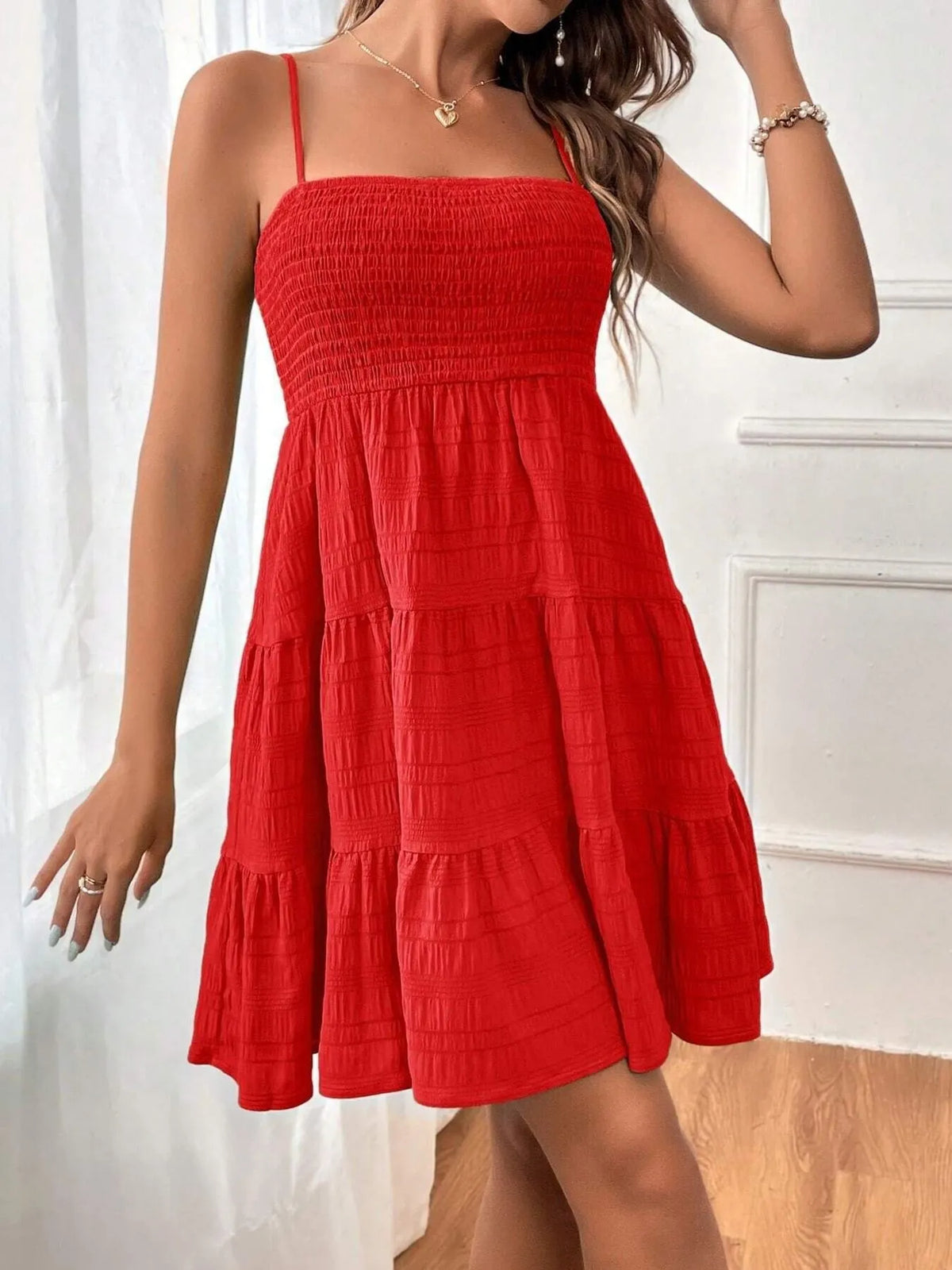 Women’s Sleeveless Tiered Dress – Lightweight Casual Smocked Cami Dress for Beach & Vacations