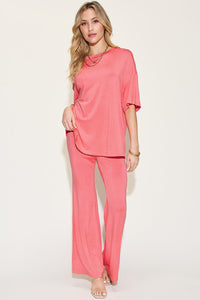 Basic Bae Full Size Bamboo Drop Shoulder T-Shirt and Flare Pants Set Trandify Deal